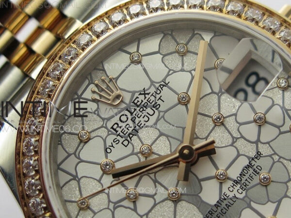 DateJust 31mm 278274 904L SS/RG Crystals Bezel GMF Best Edition Silver Flowers Crystals Dial on 904L SS/RG Jubilee Bracelet A2824 – Bild 7