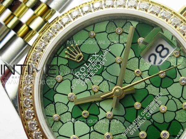 DateJust 31mm 278274 904L SS/YG Crystals Bezel GMF Best Edition Green Flowers Crystals Dial on 904L SS/YG Jubilee Bracelet A2824 – Bild 7