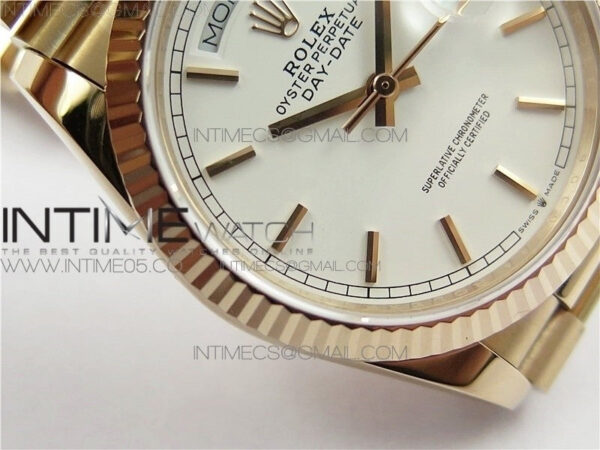 Day-Date 36 128239 RG BP Best Edition White Sticks Markers Dial on RG President Bracelet – Bild 7
