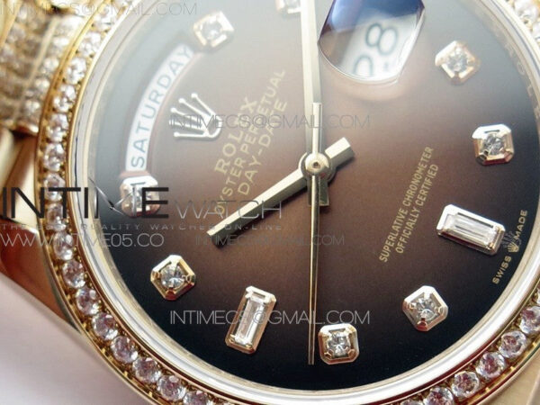 Day-Date 36 128235 RG/Crystal BP Best Edition Brown Crystal Marker Dial on RG President Bracelet A2836 – Bild 7