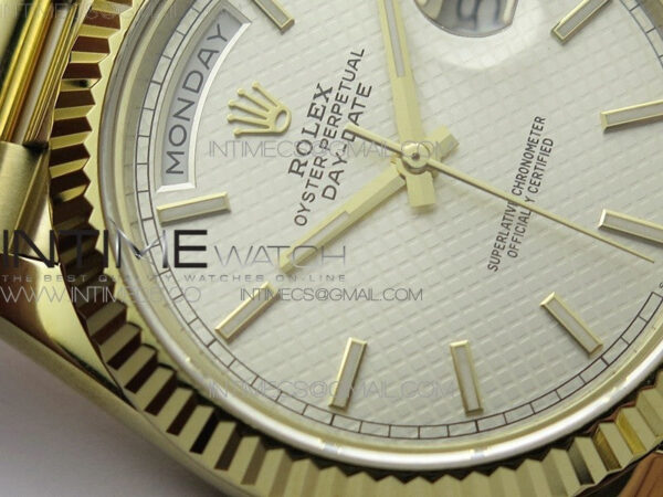 Day-Date 40mm 228239 BP New Dial Version 904 YG  Ice Blue Sticks Markers Dial on YG President Bracelet A2836 – Bild 6