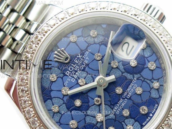 Datejust 28mm 279179 SS/Crystals APSF Best Edition Blue Flowers Dial on SS Jubilee Bracelet NH05 – Bild 8