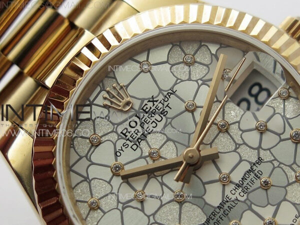 DateJust 31mm 278274 RG GMF Best Edition Silver Flowers Crystals Dial on RG President Bracelet A2824 – Bild 7