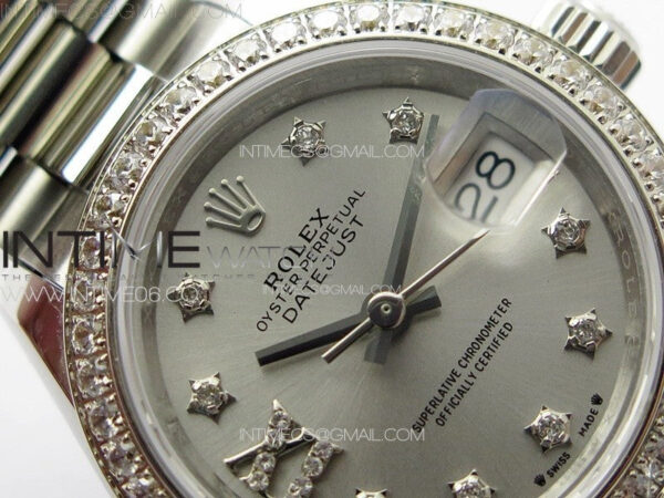 Datejust 28mm 279179 SS/Crystals APSF Best Edition Silver Dial Stars Crystals Markers on SS President Bracelet NH05 – Bild 8