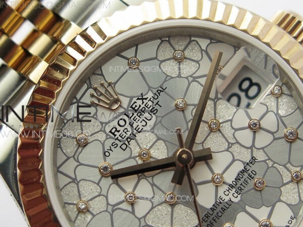 DateJust 31mm 278274 904L SS/RG GMF Best Edition Silver Flowers Crystals Dial on 904L SS/RG Jubilee Bracelet A2824 – Bild 10