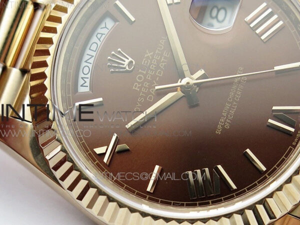Day-Date 40mm 228239 BP New Dial Version 904 RG Brown Roman Markers Dial on RG President Bracelet A2836 – Bild 7