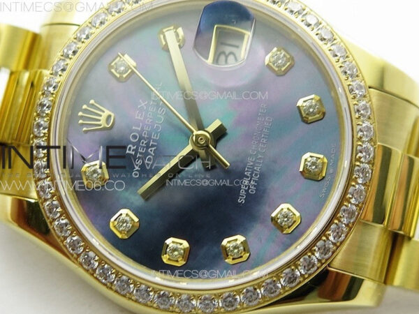 DateJust 31mm 178271 YG APSF Best Edition Blue MOP Dial Crystal Markers on President Bracelet A2824 – Bild 8