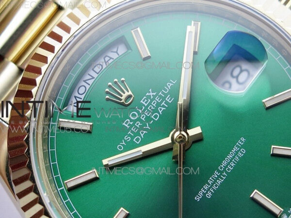 Day-Date 40mm 228239 BP New Dial Version 904 YG  Green Stick Markers Dial on YG President Bracelet A2836 – Bild 7