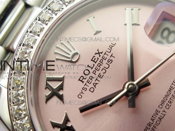 Datejust 31mm 278275 SS Crystals bezel BP Best Edition Pink Roman Markers Dial(@6 Crystal Marker) on SS President Bracelet – Bild 7
