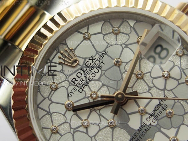 DateJust 31mm 278274 904L SS/RG GMF Best Edition Silver Flowers Crystals Dial on 904L SS/RG Oyster Bracelet A2824 – Bild 9