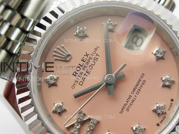 Datejust 28mm 279179 SS APSF Best Edition Pink Dial Stars Crystals Markers on SS Jubilee Bracelet NH05 – Bild 8