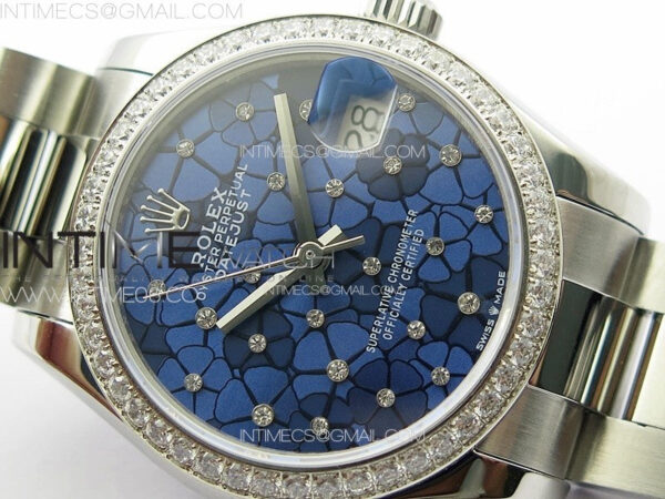 DateJust 31mm 72610 Crystals Bezel SS APSF Best Edition Blue Flowers Crystals Dial on Oyster Bracelet A2824 – Bild 7