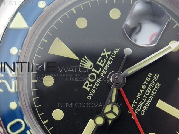 Vintage GMT Master 6542 Blue/Red Bezel B12 Black Dial Style03 on SS Bracelet A2836 – Bild 7