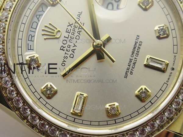 Day-Date 36 128235 YG/Crystal BP Best Edition Silver Crystal Marker Dial on YG President Bracelet A2836 – Bild 7