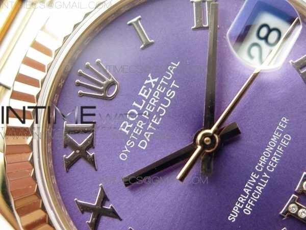 Datejust 31mm 278275 RG BP Best Edition Purple Roman Markers Dial @6 Dia on RG President Bracelet – Bild 7