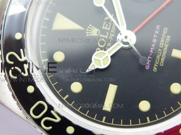Vintage GMT Master 6542 Black/Red Bezel B12 Black Dial on SS Bracelet A2836 – Bild 6