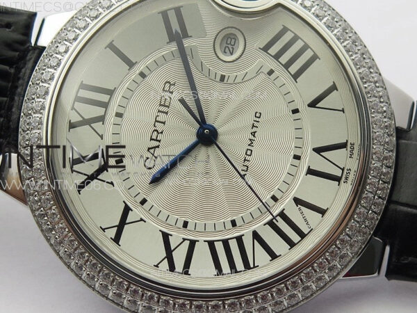 Ballon Bleu 42mm Diamonds Bezel SS K3F 1:1 Best Edition White Texture Dial on Black Leather Strap A2824 – Bild 7