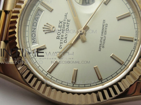 Day-Date 40mm 228239 BP New Dial Version 904 RG Silver Stick Markers Dial on RG President Bracelet A2836 – Bild 7
