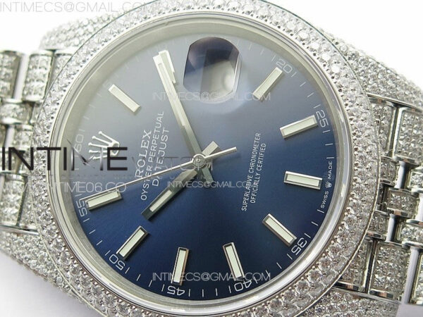 DateJust 41 126334 Full Paved Diamonds BP Best Edition Blue Dial Sticks Markers on Jubilee Bracelet A2824 – Bild 7