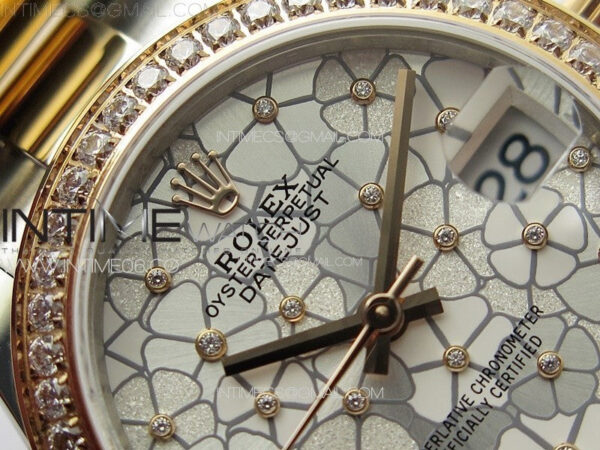 DateJust 31mm 278274 904L SS/RG Crystals Bezel GMF Best Edition Silver Flowers Crystals Dial on 904L SS/RG Oyster Bracelet A2824 – Bild 7