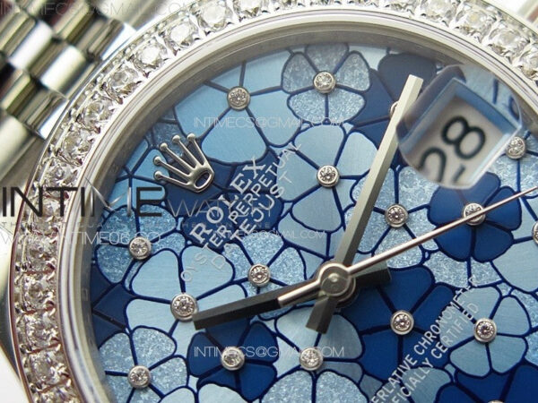 DateJust 31mm 278274 904L SS/Crystals Bezel GMF Best Edition Blue Flowers Crystals Dial on 904L Jubilee Bracelet A2824 – Bild 6