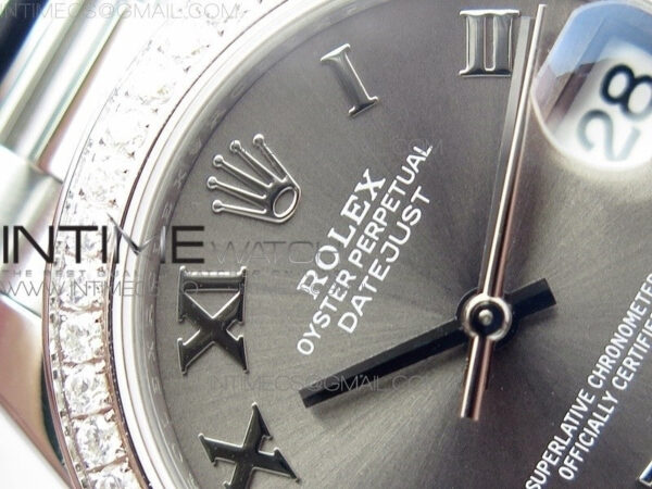Datejust 31mm 278275 SS Crystals bezel BP Best Edition Gray Roman Markers Dial(@6 Crystal marker) on SS President Bracelet – Bild 7