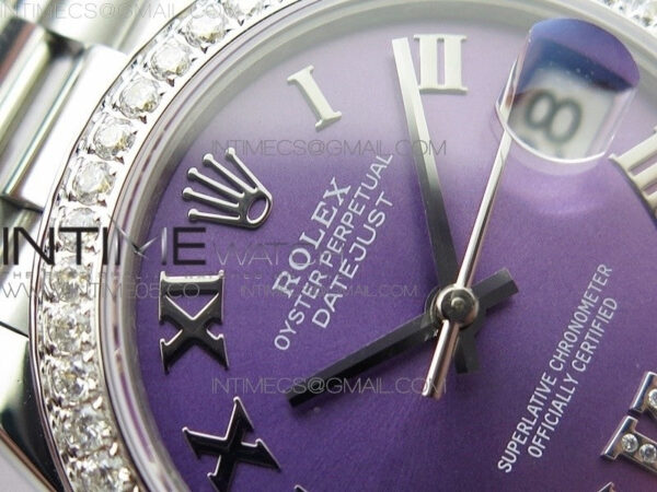 Datejust 31mm 278275 SS Crystals bezel BP Best Edition Purple Roman Markers Dial(@6 Crystal Marker) on SS President Bracelet – Bild 8