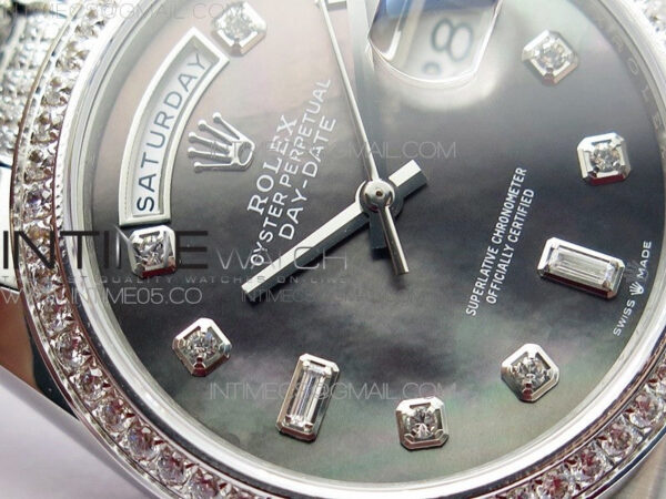 Day-Date 36 128239 SS/Crystal BP Best Edition Black MOP Crystal Markers Dial on SS President Bracelet A2836 – Bild 7