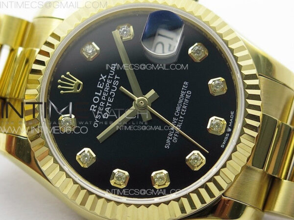 DateJust 31mm 178271 YG APSF Best Edition Black Dial Crystal Markers on President Bracelet A2824 – Bild 7