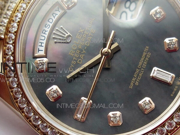 Day-Date 36 128235 RG/Crystal BP Best Edition Black MOP Crystal Markers Dial on RG President Bracelet A2836 – Bild 8