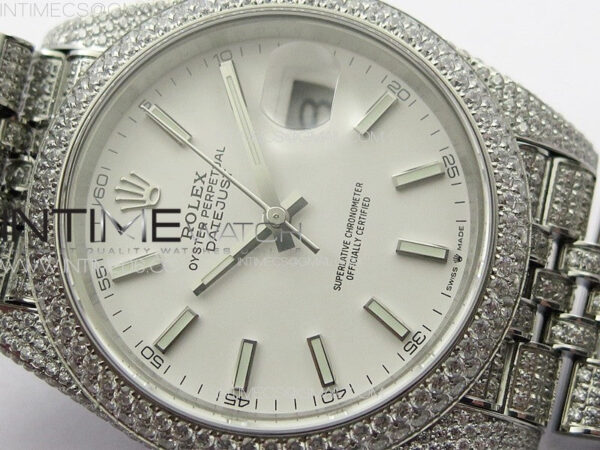 DateJust 41 126334 Full Paved Diamonds BP Best Edition White Dial Sticks Markers on Jubilee Bracelet A2824 – Bild 7