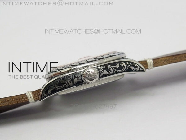Datejust Engraved SS Case Red dial on Brown Leather Strap – Bild 7