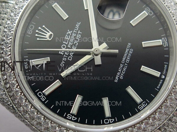 DateJust 41 126334 904 Full Paved Diamonds BP Best Edition Black Dial Sticks Markers on Oyster Bracelet A2824 – Bild 7