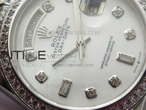 Day-Date 36 128239 SS/Crystal BP Best Edition White MOP Crystal Markers Dial on SS President Bracelet A2836 – Bild 7