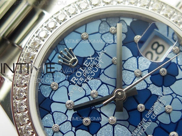 DateJust 31mm 278274 904L SS/Crystals Bezel GMF Best Edition Blue Flowers Crystals Dial on 904L Oyster Bracelet A2824 – Bild 7