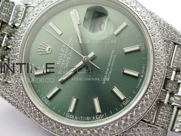 DateJust 41 126334 Full Paved Diamonds BP Best Edition Green Dial Sticks Markers on Jubilee Bracelet A2824 – Bild 5