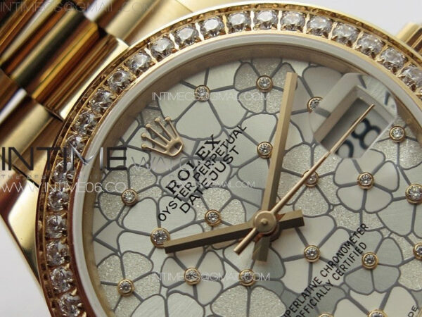 DateJust 31mm 278274 RG Crystals Bezel GMF Best Edition Silver Flowers Crystals Dial on RG President Bracelet A2824 – Bild 7