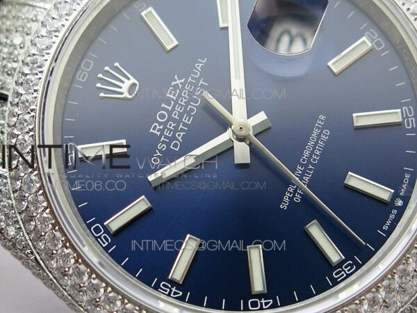 DateJust 41 126334 904 Full Paved Diamonds BP Best Edition Blue Dial Sticks Markers on Oyster Bracelet A2824 – Bild 7