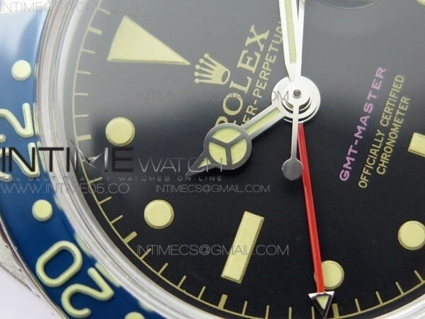 Vintage GMT Master 6542 Blue/Red Bezel B12 Black Dial Style02 on SS Bracelet A2836 – Bild 7