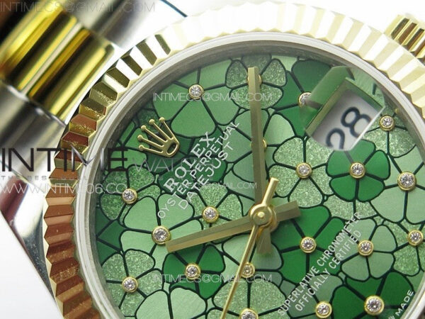 DateJust 31mm 278274 904L SS/YG GMF Best Edition Green Flowers Crystals Dial on 904L SS/YG Oyster Bracelet A2824 – Bild 7