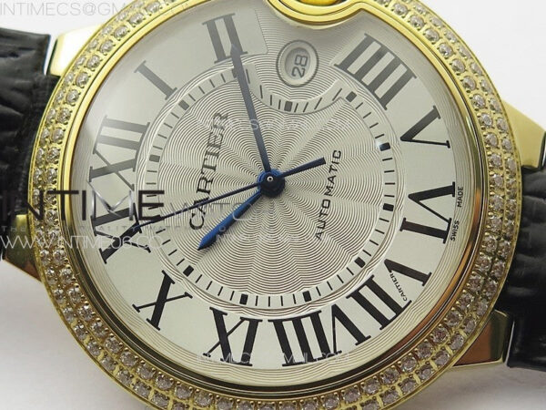 Ballon Bleu 42mm Double Diamonds Bezel RG K3F 1:1 Best Edition White Texture Dial on Black Leather Strap A2824 – Bild 7