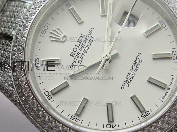DateJust 41 126334 904 Full Paved Diamonds BP Best Edition White Dial Sticks Markers on Oyster Bracelet A2824 – Bild 7