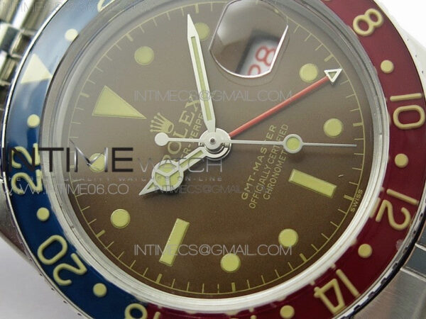 Vintage GMT Master 6542 Blue/Red Bezel B12 Tropical Brown Dial on SS Jubilee Bracelet A2836 – Bild 7