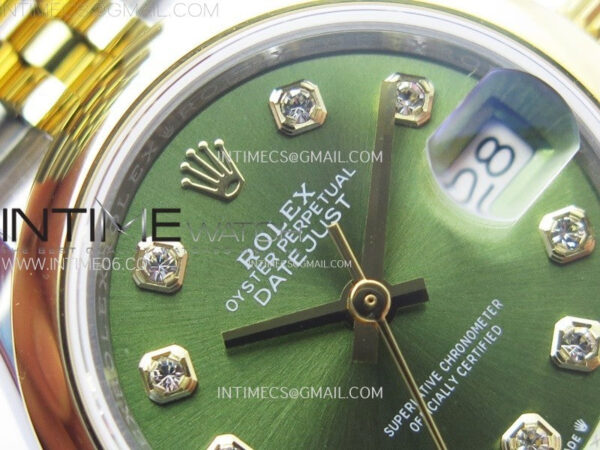 Datejust 28mm 279173 Smooth Bezel SS/YG APSF Best Edition Green Dial Crystals Markers on Jubilee Bracelet NH05 – Bild 8