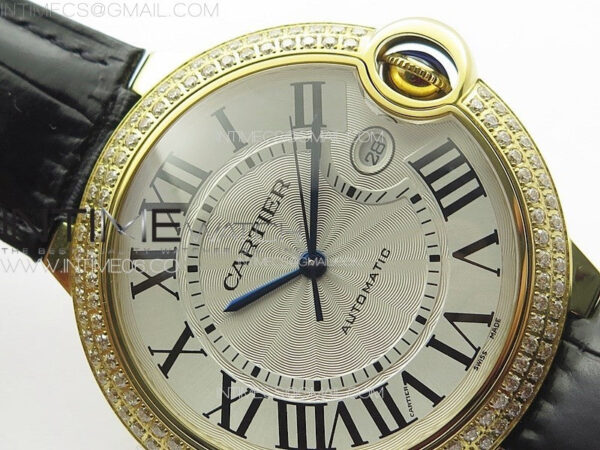 Ballon Bleu 42mm Double Diamonds Bezel RG K3F 1:1 Best Edition White Texture Dial on Black Leather Strap A2824 – Bild 8