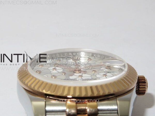 DateJust 31mm 278274 904L SS/RG GMF Best Edition Silver Flowers Crystals Dial on 904L SS/RG Jubilee Bracelet A2824 – Bild 7