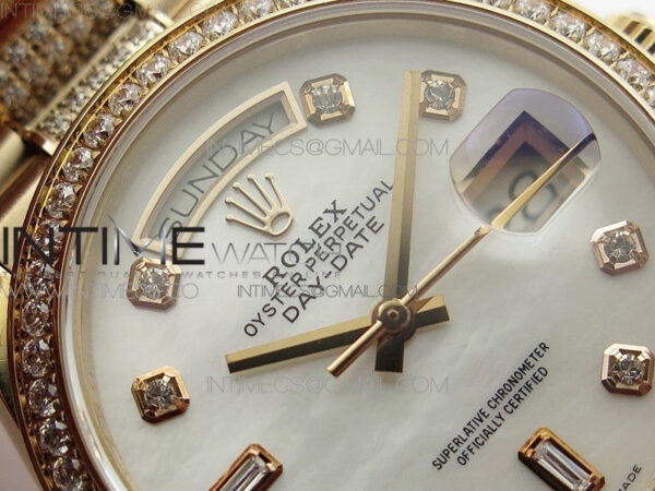 Day-Date 36 128235 RG/Crystal BP Best Edition White MOP Crystal Marker Dial on RG President Bracelet A2836 – Bild 8