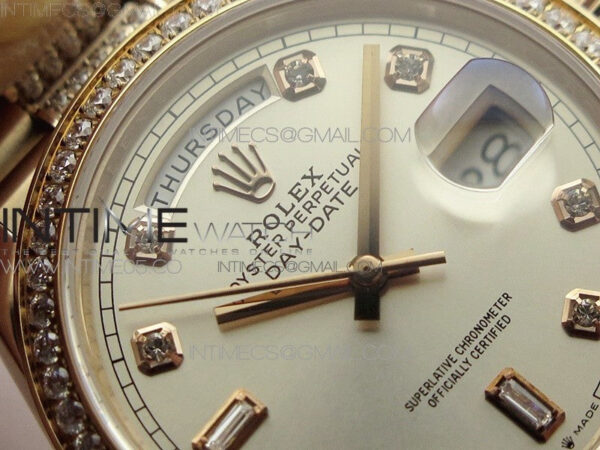 Day-Date 36 128235 RG/Crystal BP Best Edition Silver Crystal Marker Dial on RG President Bracelet A2836 – Bild 8