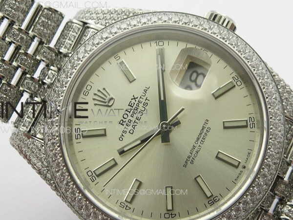 DateJust 41 126334 Full Paved Diamonds BP Best Edition Silevr Dial Sticks Markers on Jubilee Bracelet A2824 – Bild 7