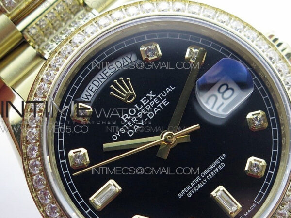 Day-Date 36 128235 YG/Crystal BP Best Edition Black Crystal Marker Dial on YG President Bracelet A2836 – Bild 8